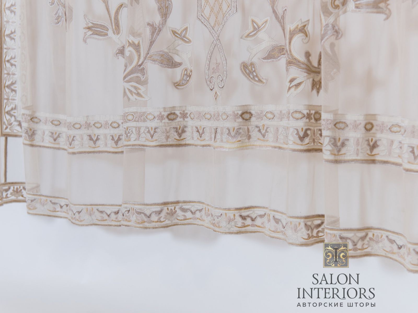 Тюль ДИЗОН RAVISSION Панно Арт 7745-3Y Цвет Визон сетка Крем разм 300*325